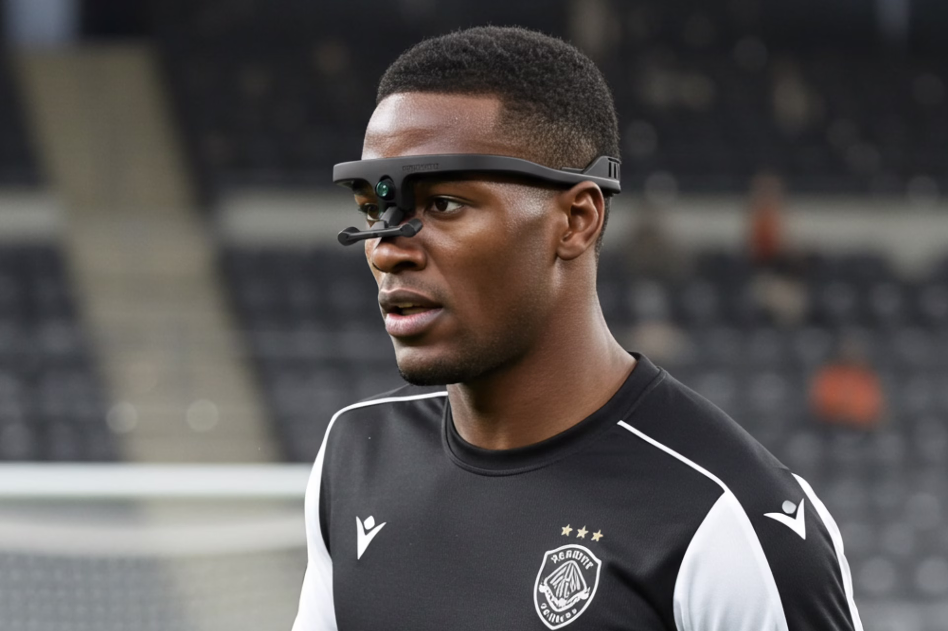 Soccer player using Ergoneers Dikablis GlassesX eye tracking system for real-time visual behavior analysis during gameplay